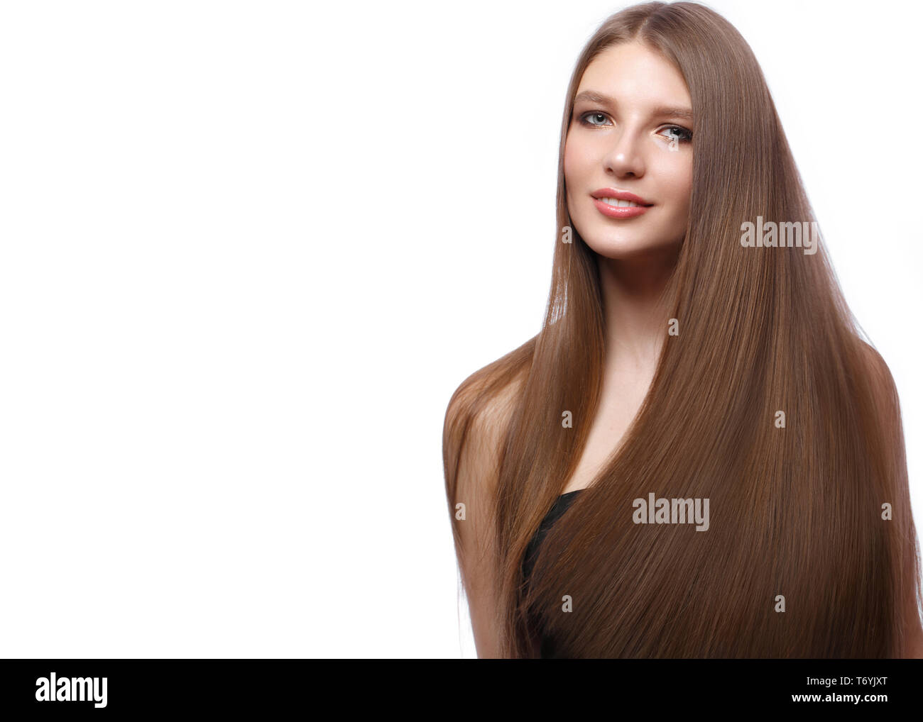 Beautiful Brown Haired Girl In Move With A Perfectly Smooth Hair