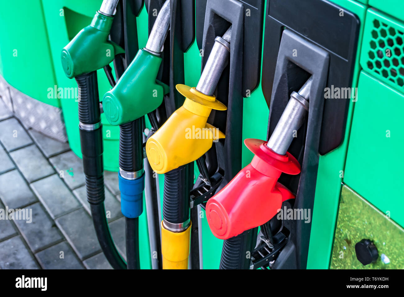 Gas and petrol station. Guns for refueling at a gas station. Detail of