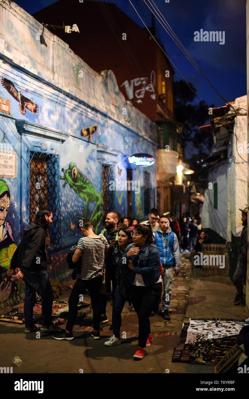 Nightlife at El Chorro de Quevedo in Candelaria, Bogota, Colombia Stock