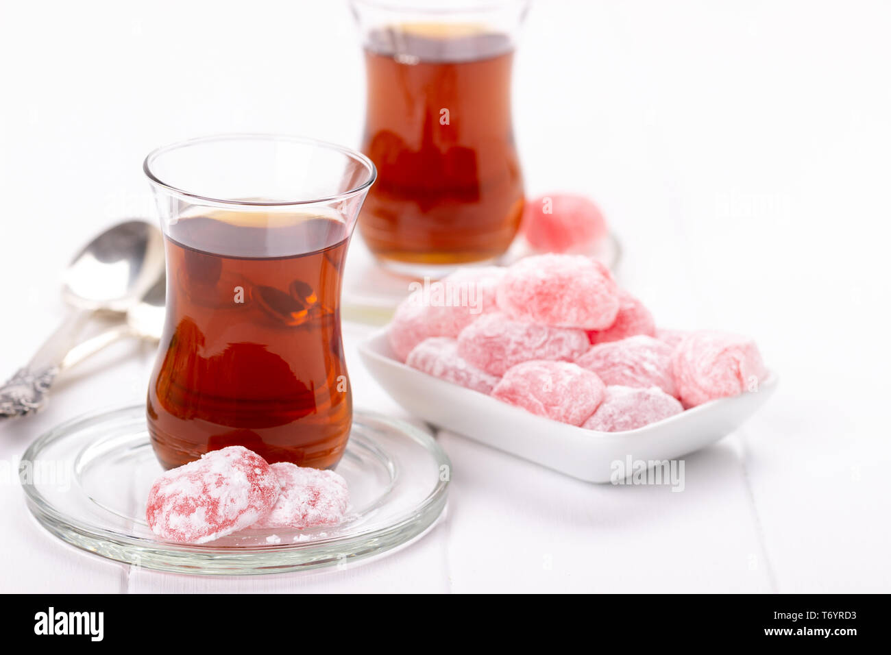 Turkish delights and tea Stock Photo