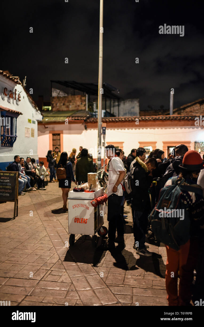 Nightlife at El Chorro de Quevedo in Candelaria, Bogota, Colombia Stock