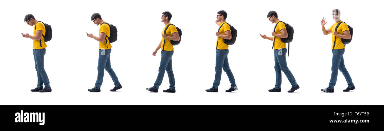 The student with backpack isolated on white Stock Photo