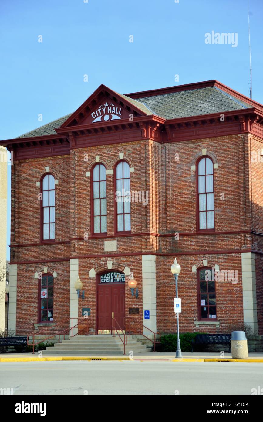 Sandwich, Illinois, USA. The Sandwich City Hall, also known as the Sandwich City Hall & Opera