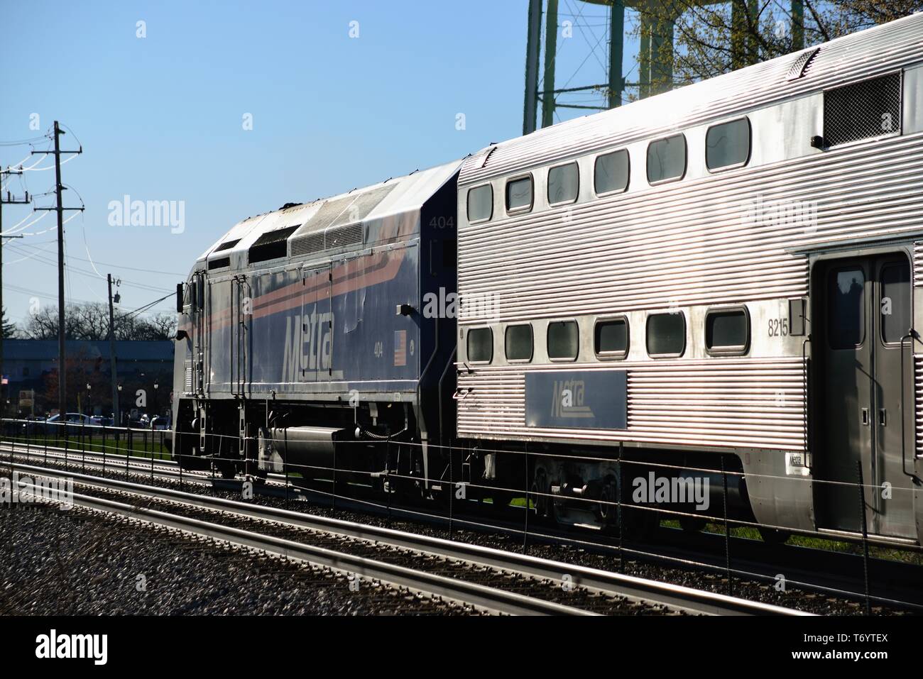 Bartlett, Illinois, USA. A Metra commuter train from Chicago arriving
