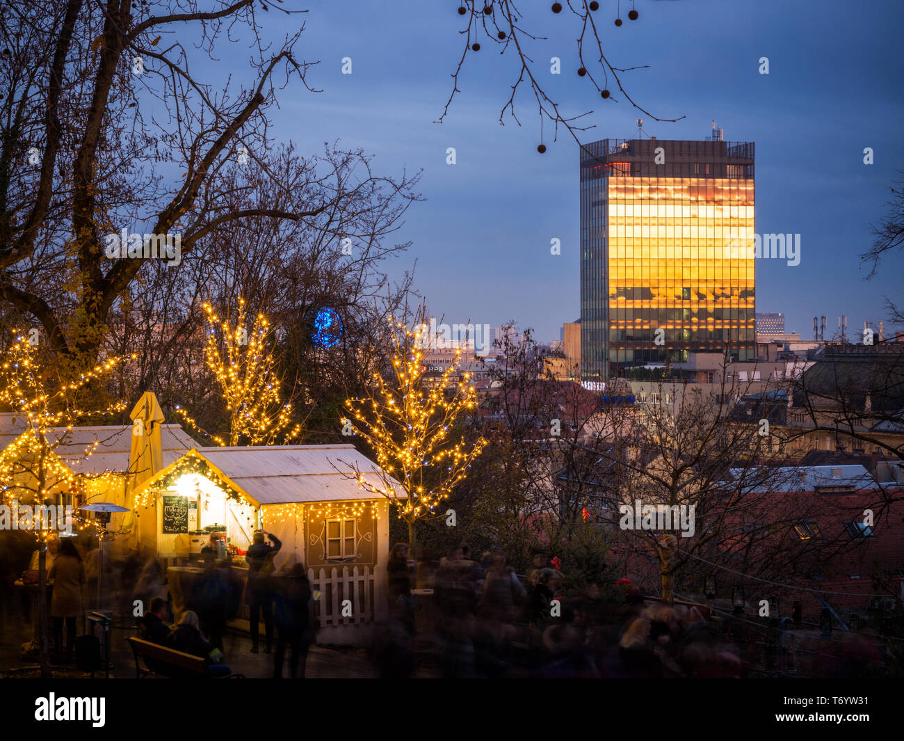 Zagreb Gornji Grad Advent with sky scraper Stock Photo