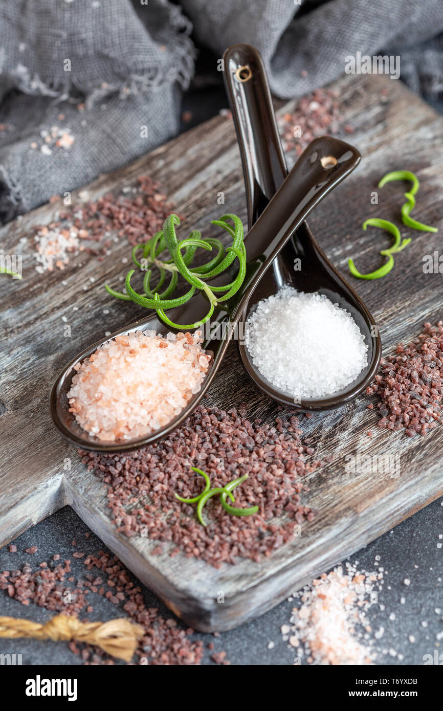 Different types of sea salt. Stock Photo