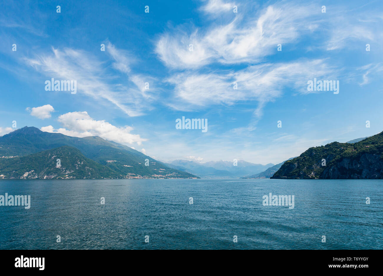 Lake Como (Italy) view from ship Stock Photo