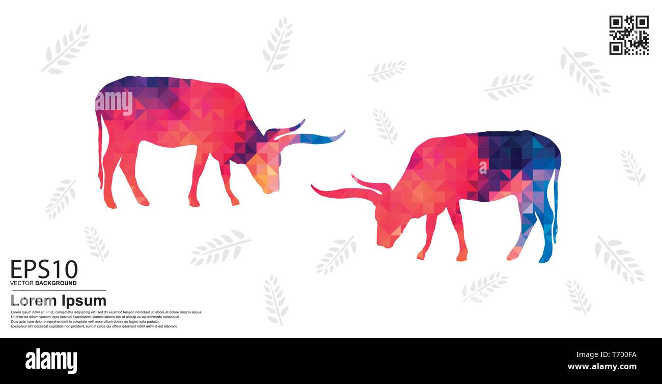 Colorful texas longhorn and tropical leaf pattern background. Stock Vector