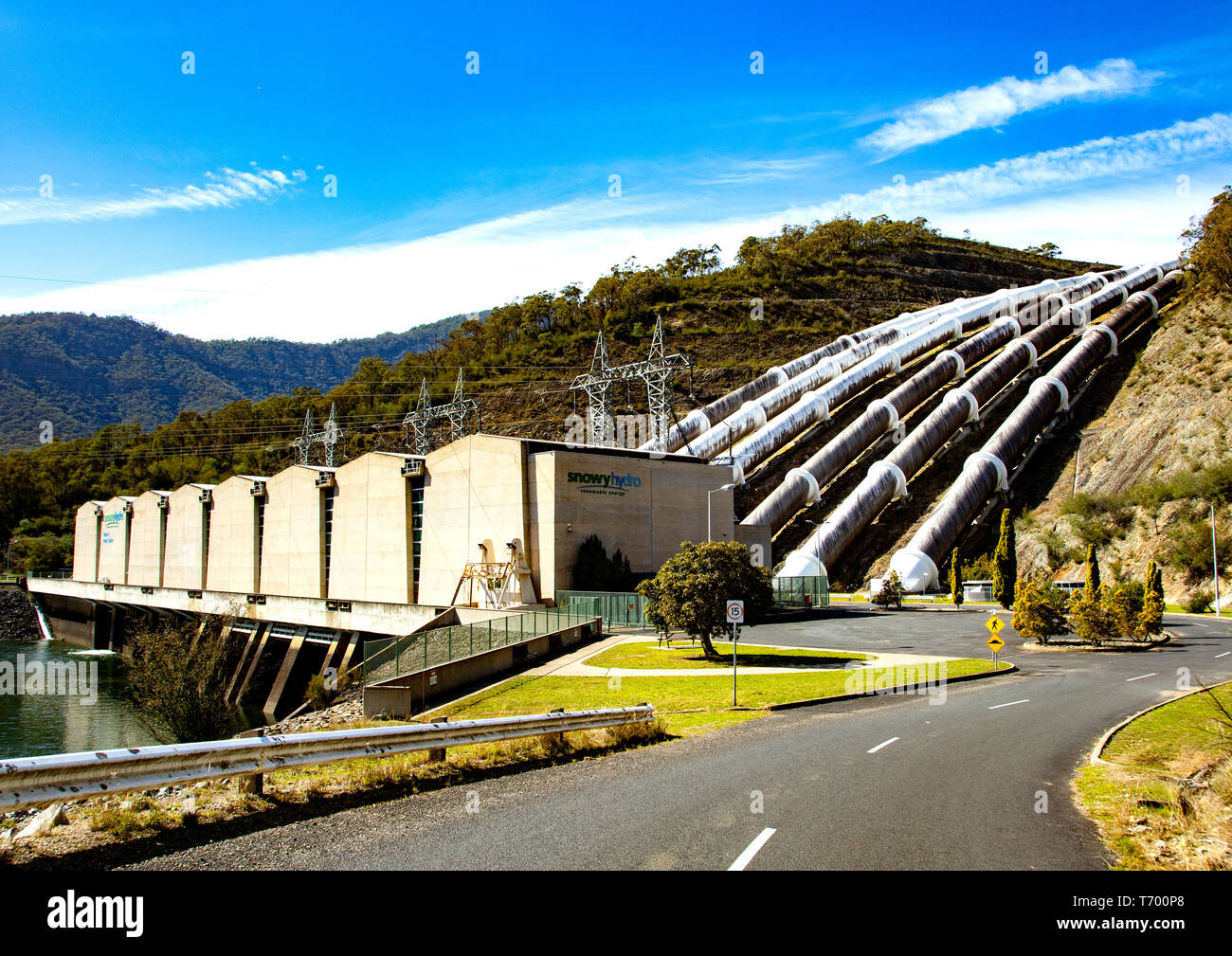 Pipes leading down into Tumut 3 power station in the Snowy Mountains Stock Photo