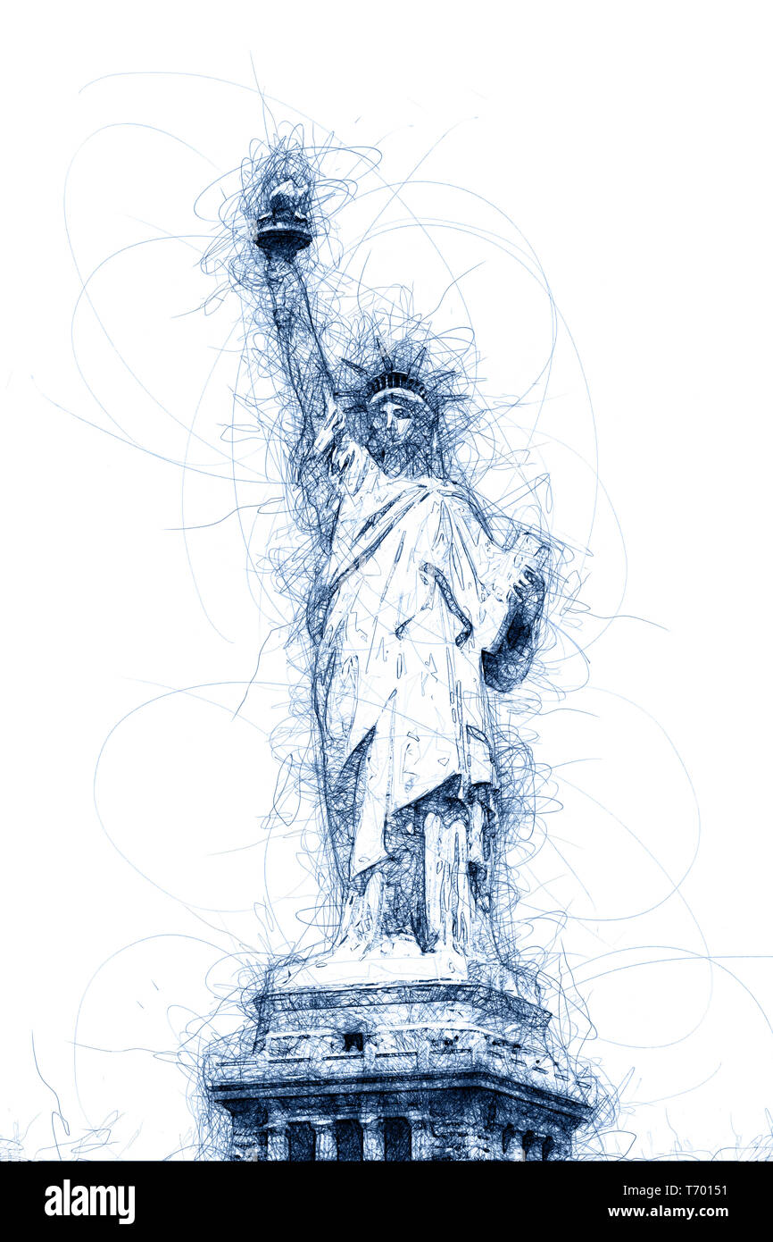 Statue of Liberty in New York ballpoint pen doodle Stock Photo
