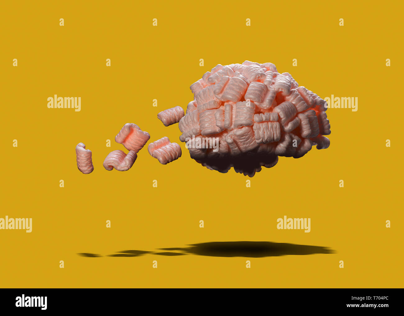 Concept Brain made of Packaging Material losing pieces, Losing,  Memory Loss, Brain Diseases, Brain Damage, Stock Photo