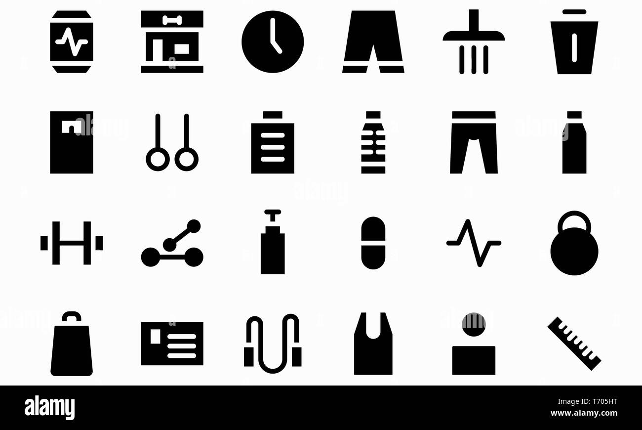 Fitness glyph black icon set vector illustration. Editable stroke and color. Stock Photo
