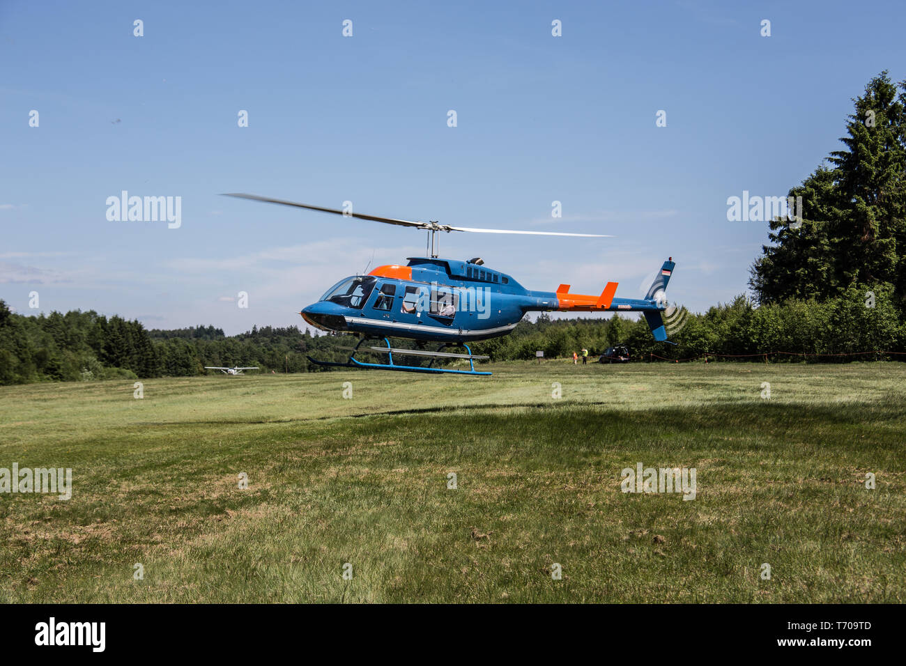 Helicopter at the start Stock Photo