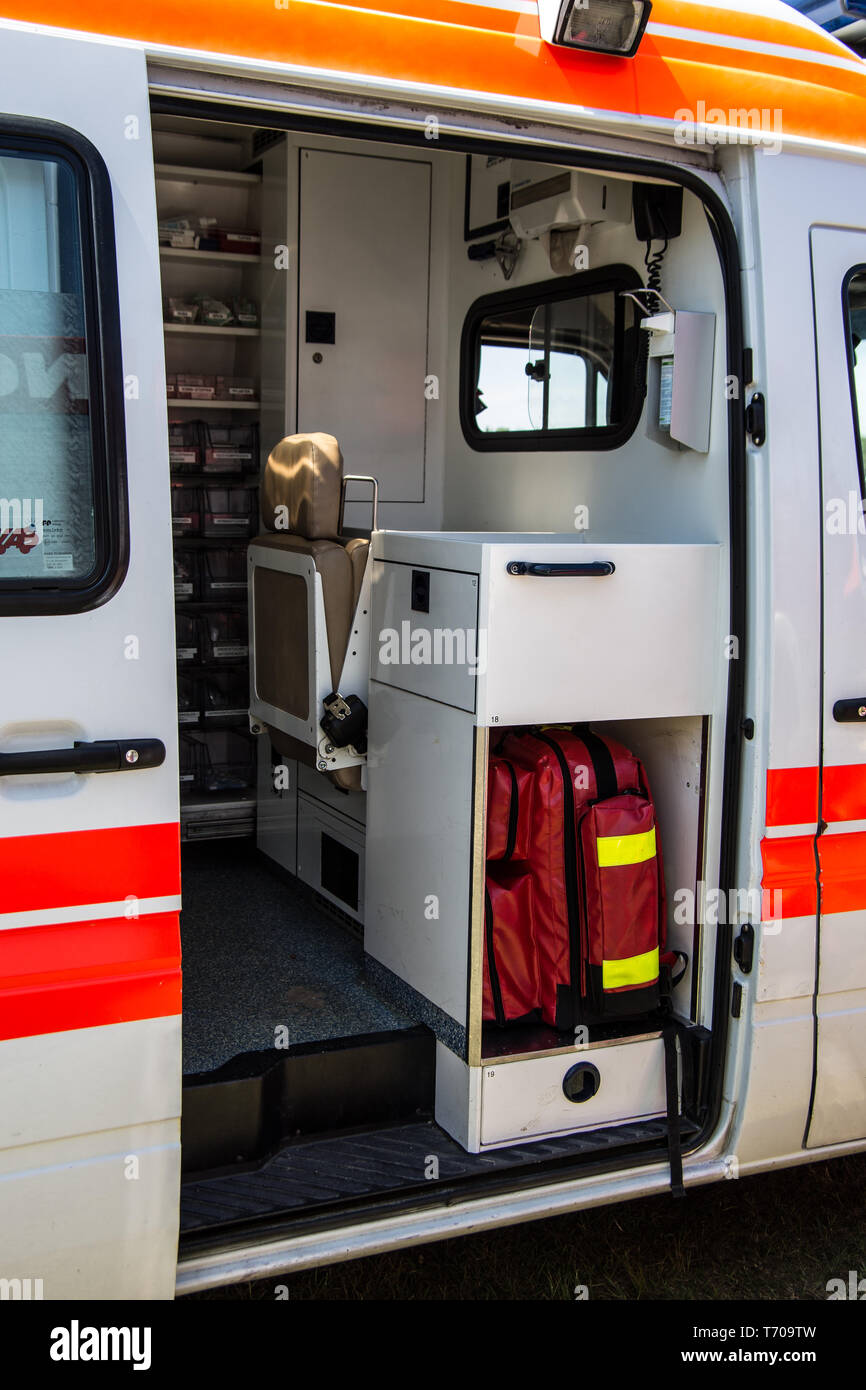 Ambulance with medical equipment Stock Photo - Alamy