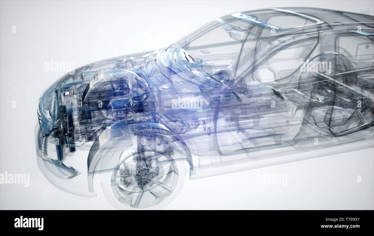 Holographic animation of 3D wireframe car model Stock Photo Alamy