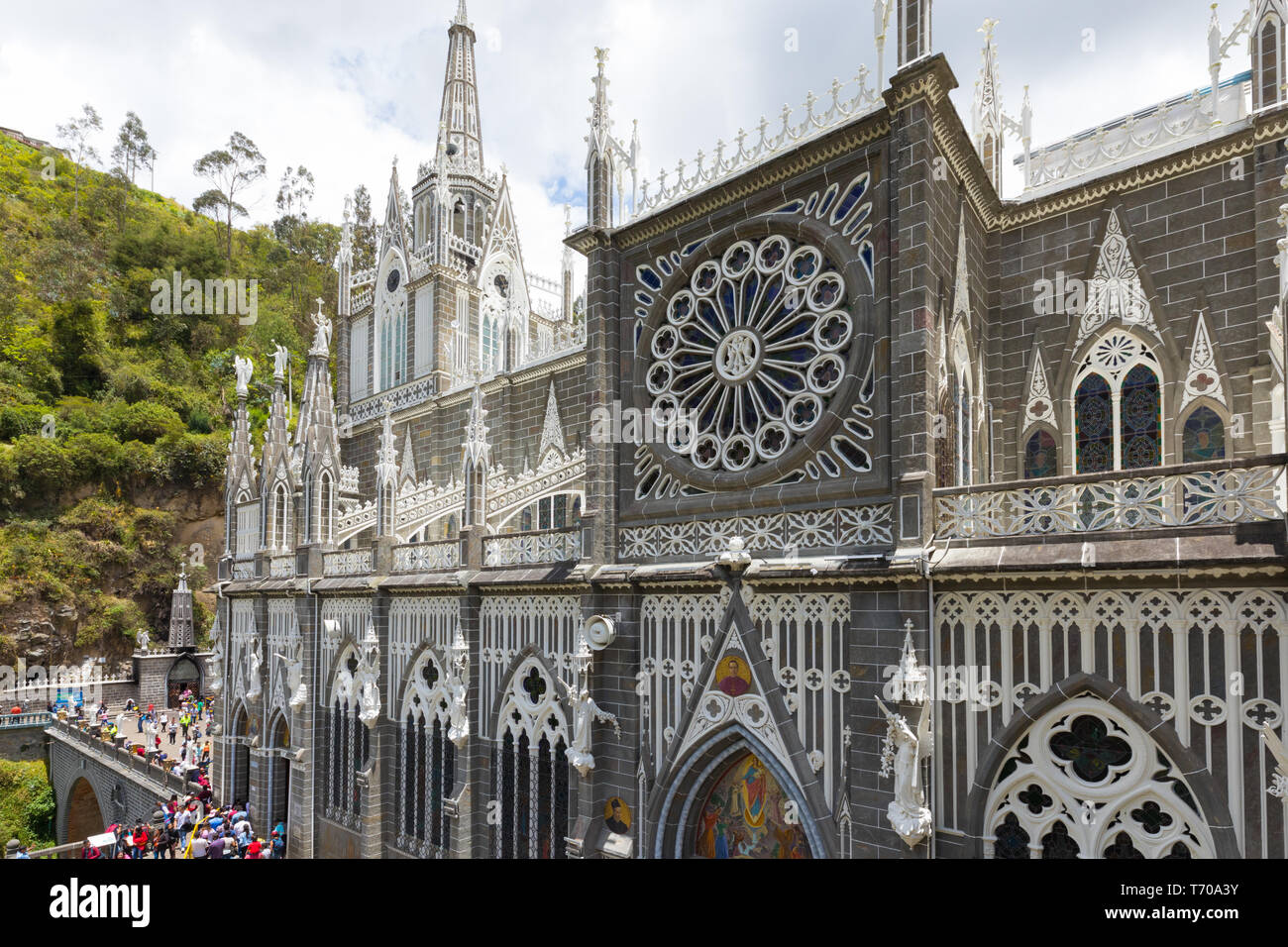 Sanctuary of Las Lajas details of the facade Ipiales Colombia Stock Photo