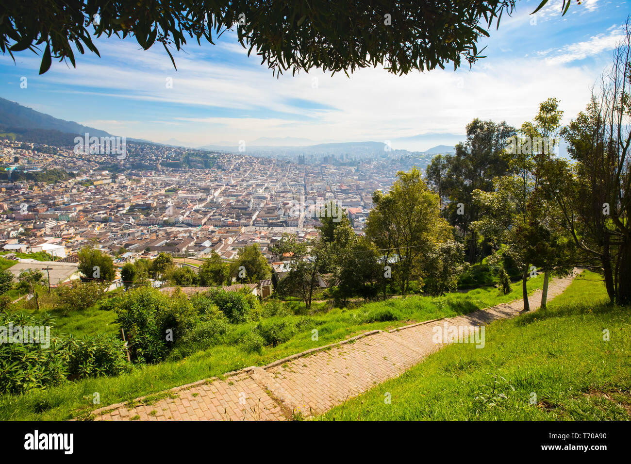 Panorama of Quito seen from the Panecillo wood Stock Photo