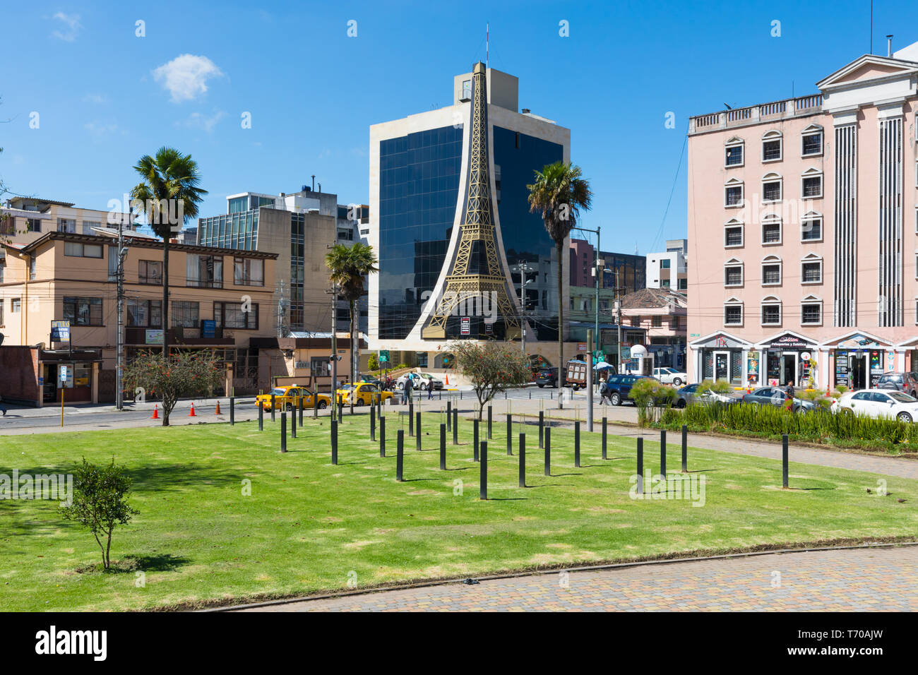 Julio Andrade Park and Eifell Center with sun Quito Ecuador Stock Photo
