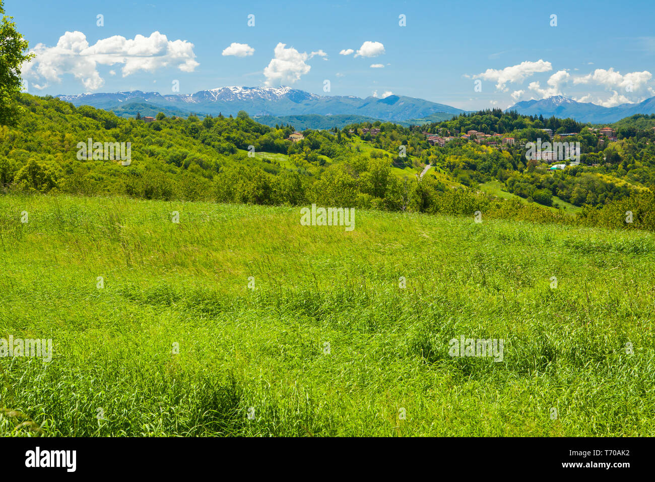 hills and Italian Apennines on a sunny day Stock Photo