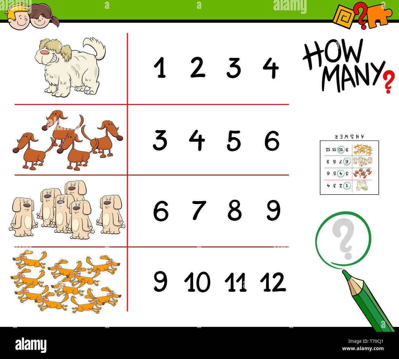 dogs counting game cartoon illustration Stock Photo - Alamy