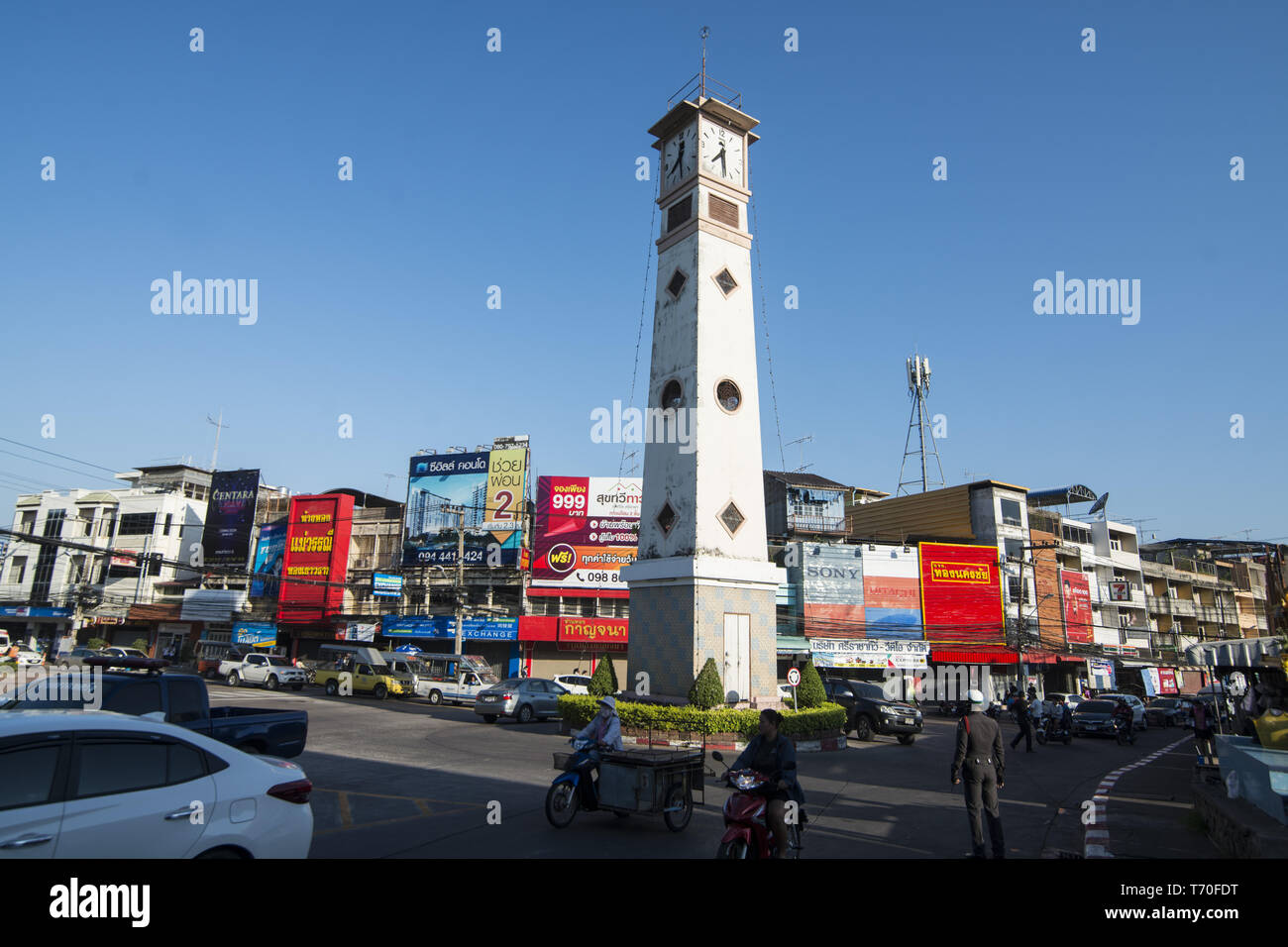 THAILAND CHONBURI SI RACHA CITY CLOCK TOWER Stock Photo