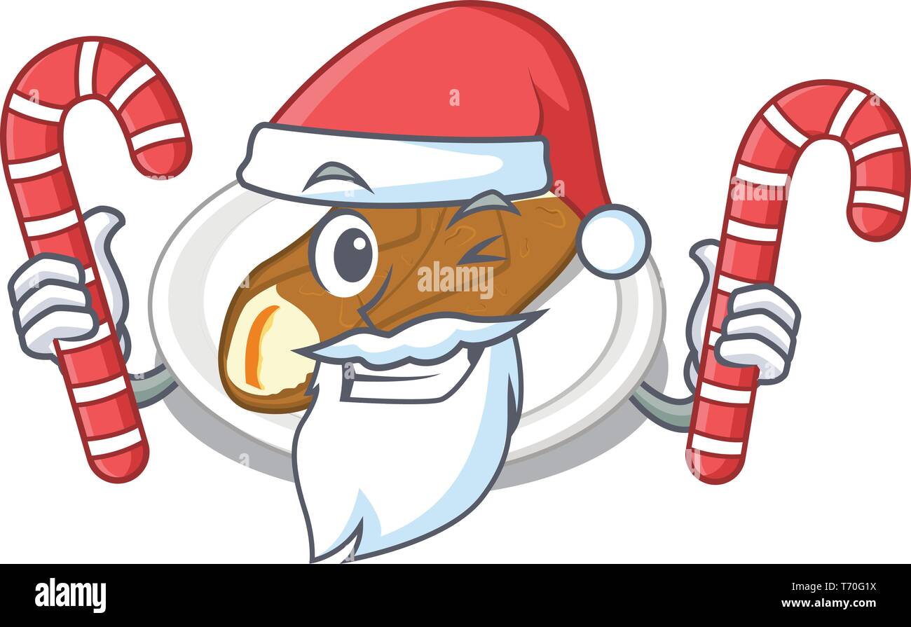 Santa with candy cannoli in the a cartoon shape Stock Vector