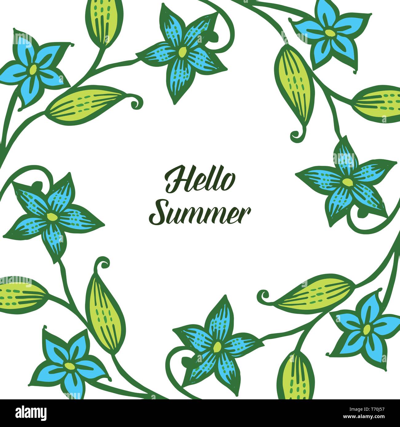 Vector illustration card hello summer for design artwork leaf floral ...
