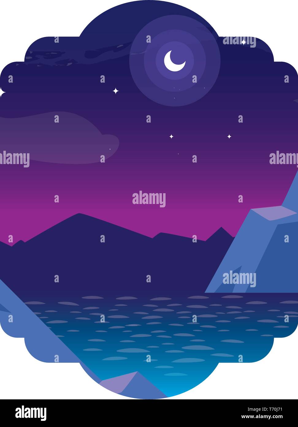 lake and mountains at night scene vector illustration design Stock ...
