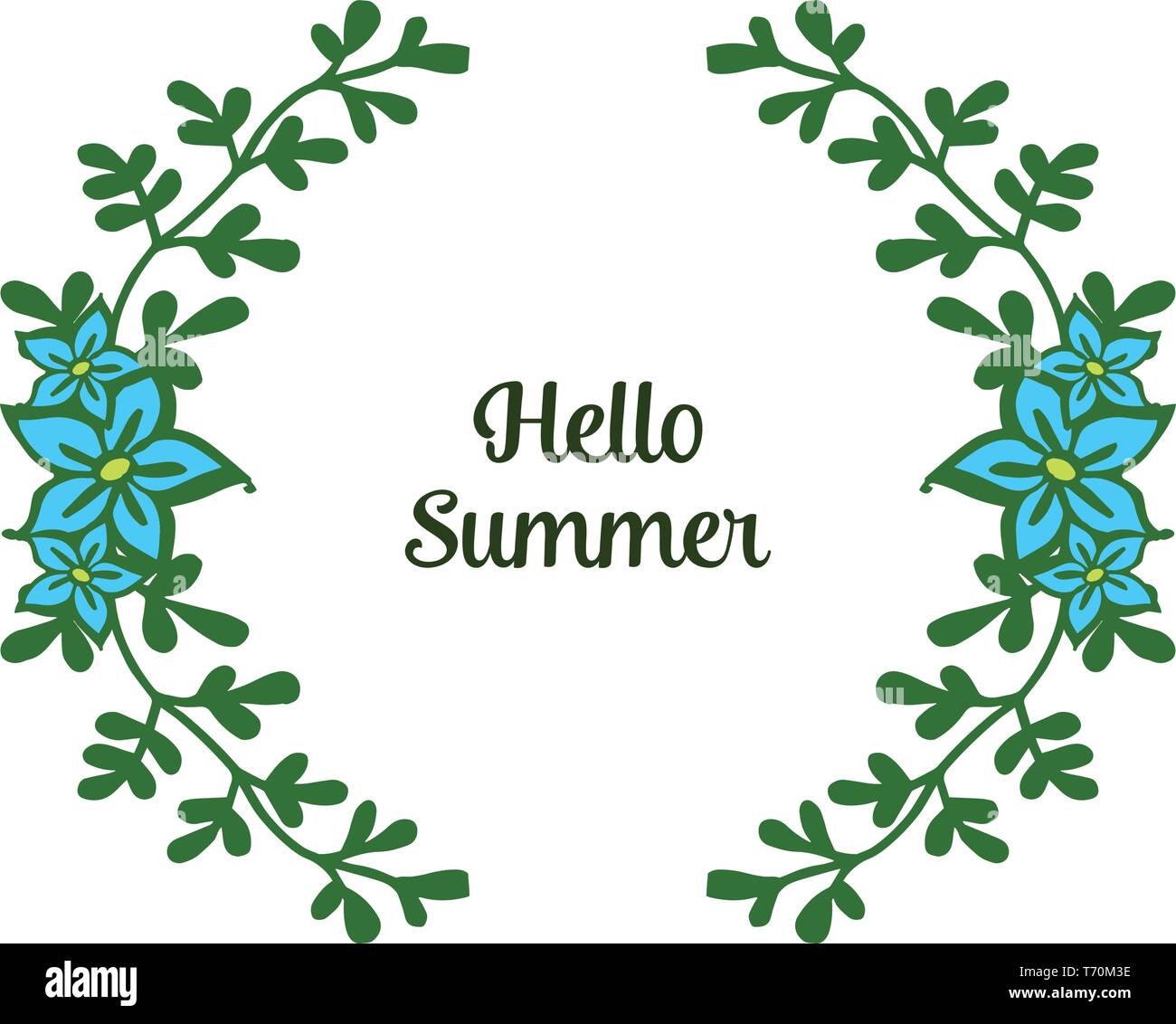 Vector illustration elegant leaf flower frame with banner hello summer ...