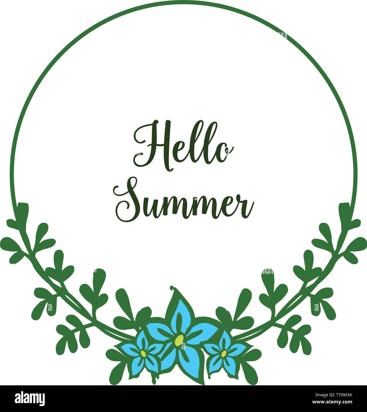 Vector illustration elegant leaf flower frame with banner hello summer ...