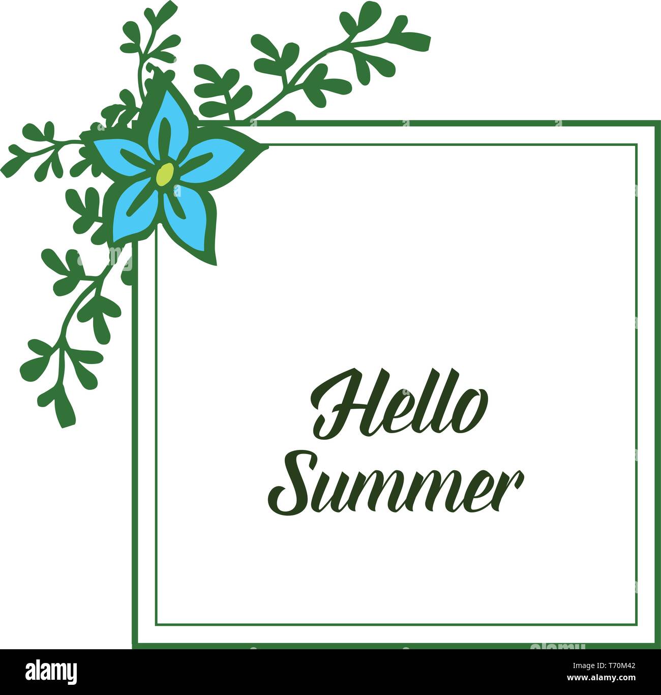 Vector illustration elegant leaf flower frame with banner hello summer ...