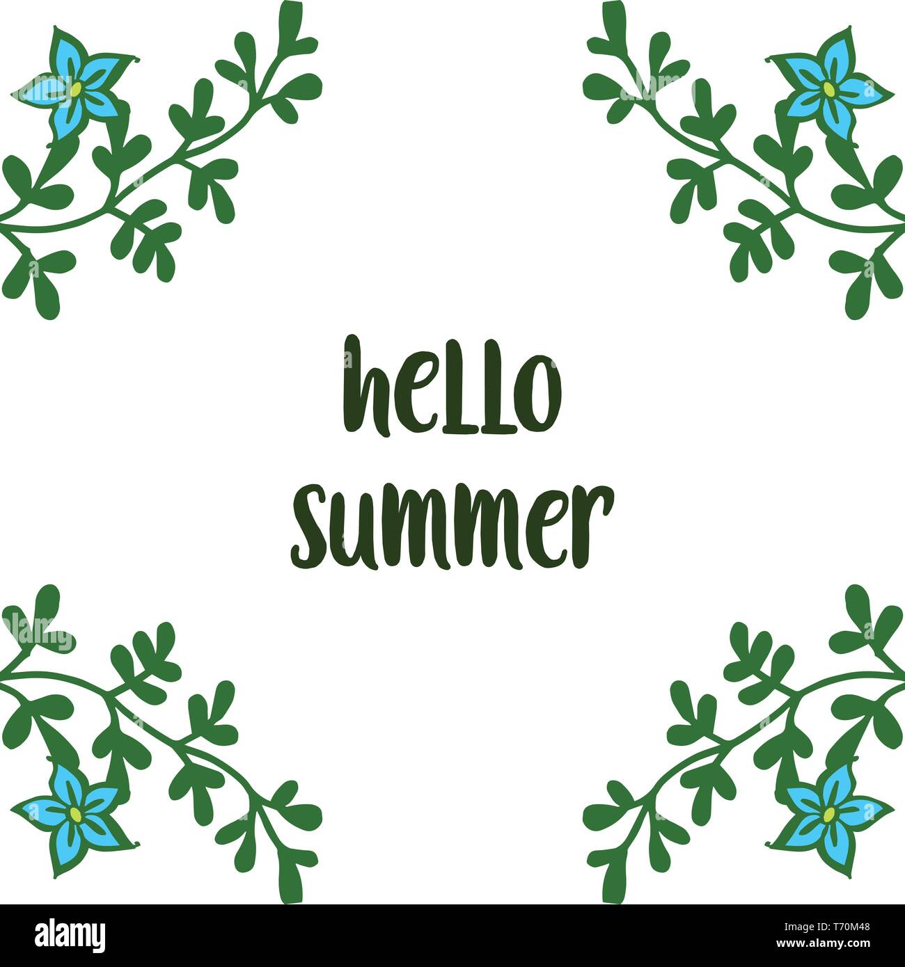 Vector illustration elegant leaf flower frame with banner hello summer ...