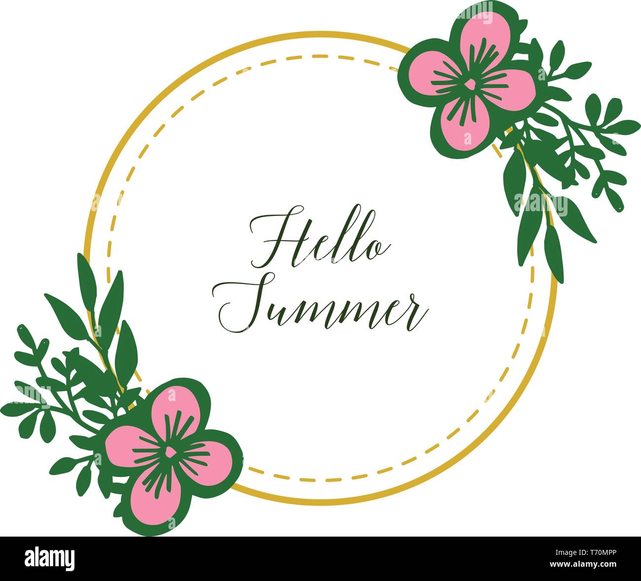 Vector illustration greeting card hello summer with ornate leaf wreath ...
