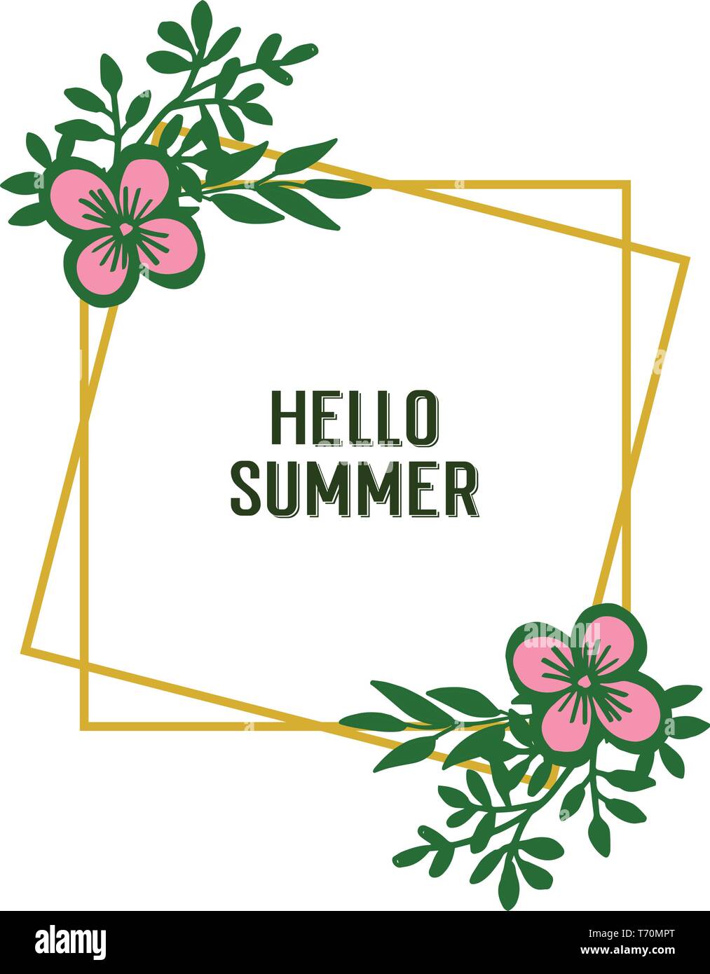 Vector illustration greeting card hello summer with ornate leaf wreath ...