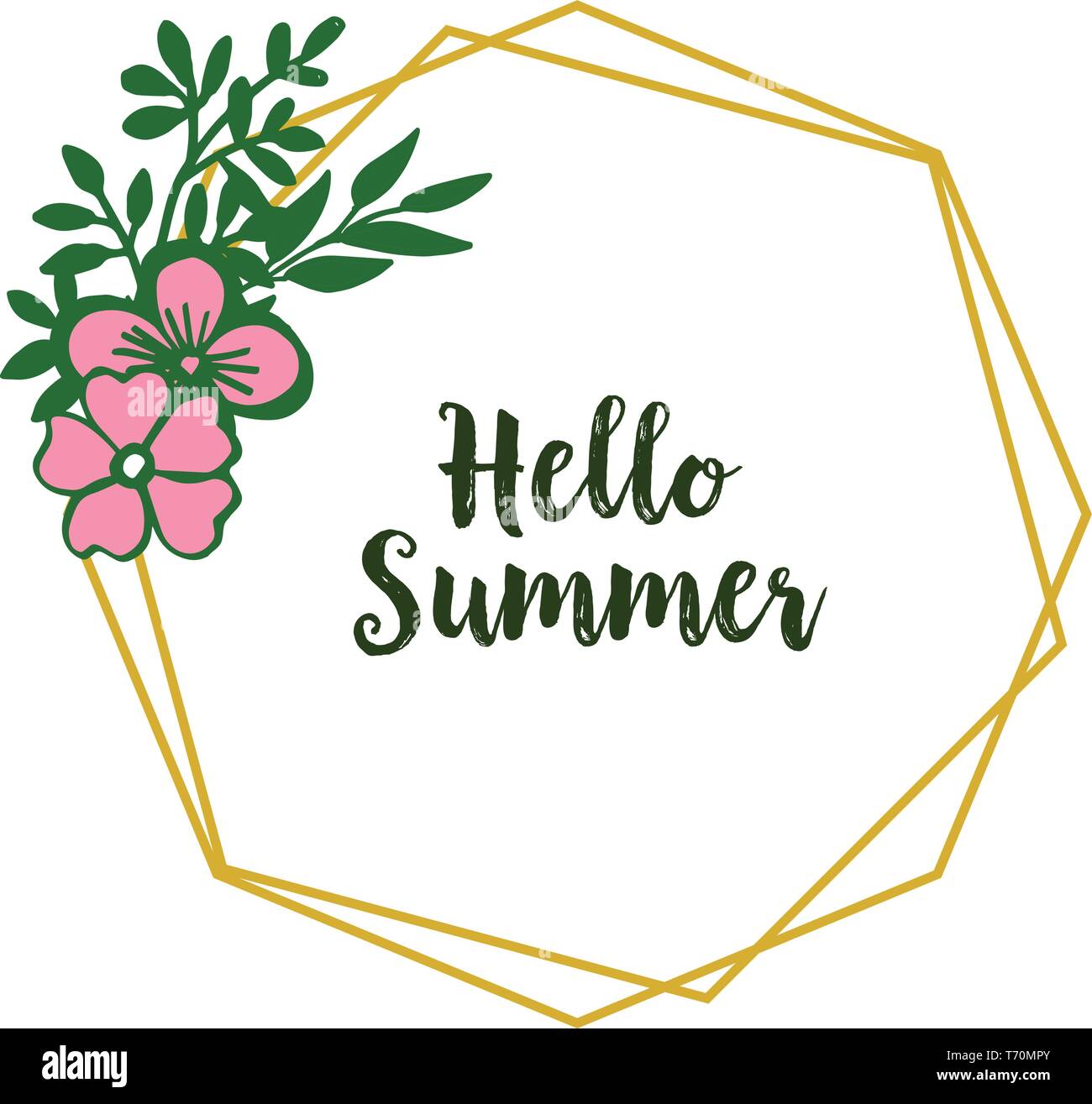 Vector illustration greeting card hello summer with ornate leaf wreath ...