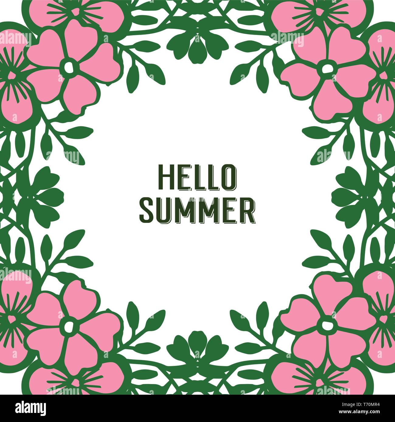 Vector illustration greeting card hello summer with ornate leaf wreath ...
