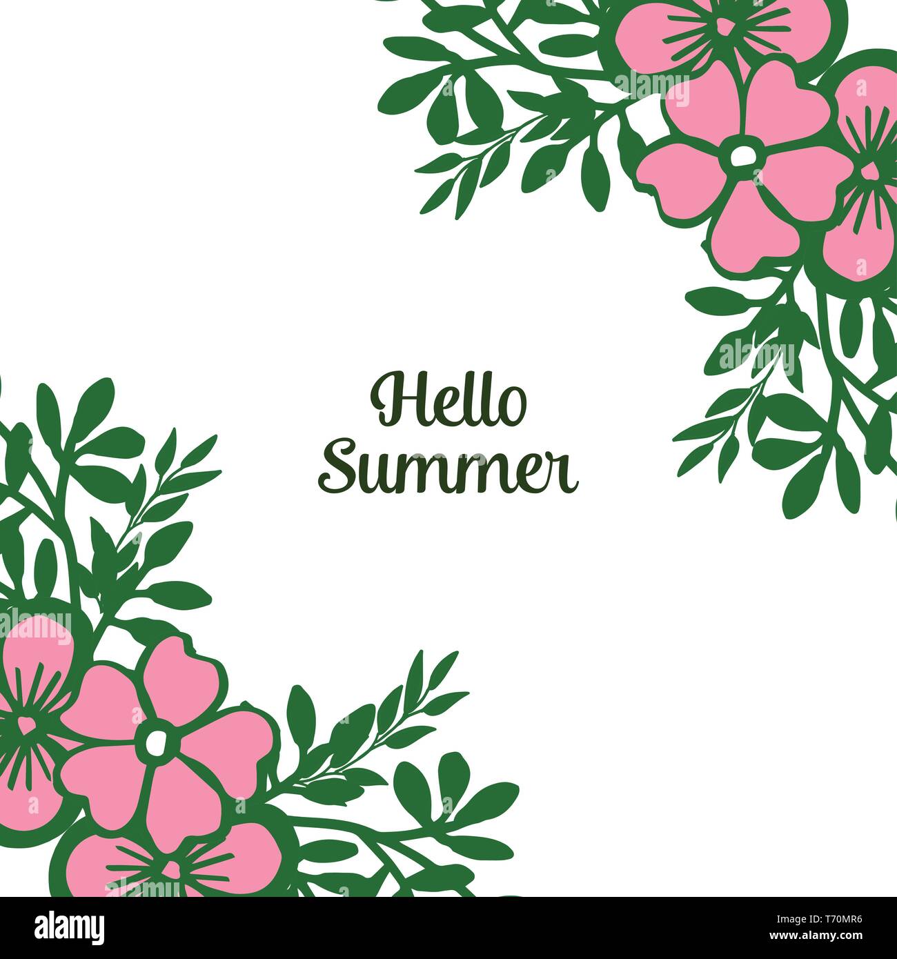 Vector illustration greeting card hello summer with ornate leaf wreath ...