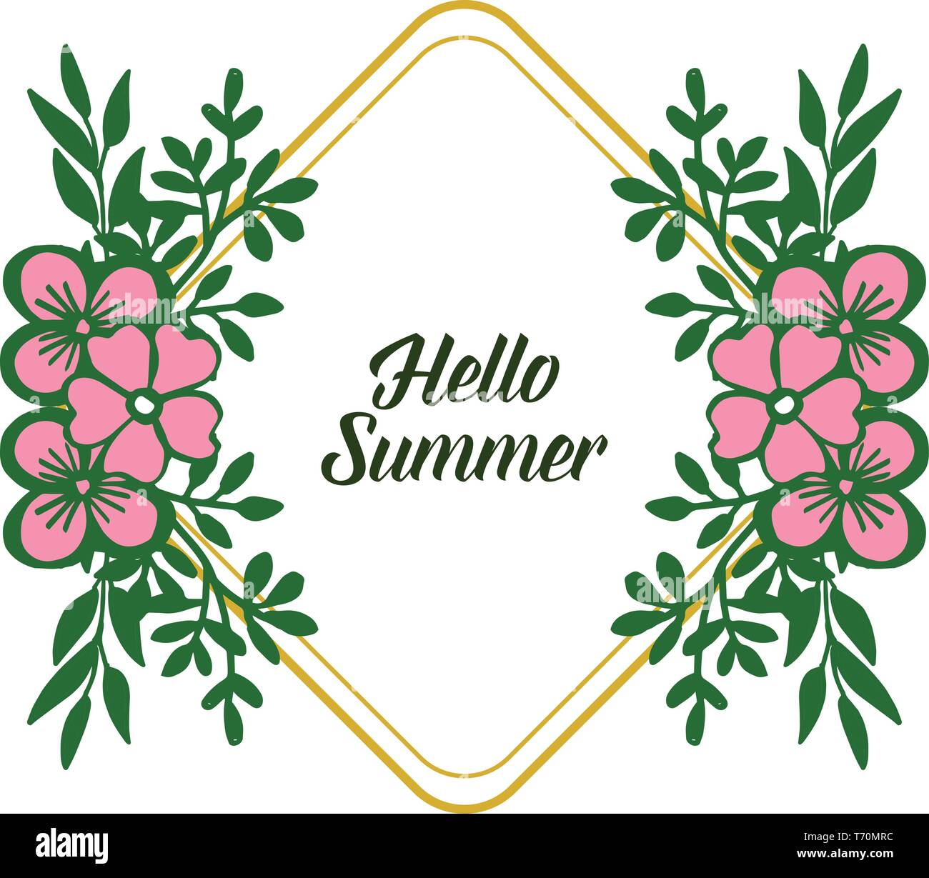 Vector illustration hello summer with frame flower pink isolated on ...