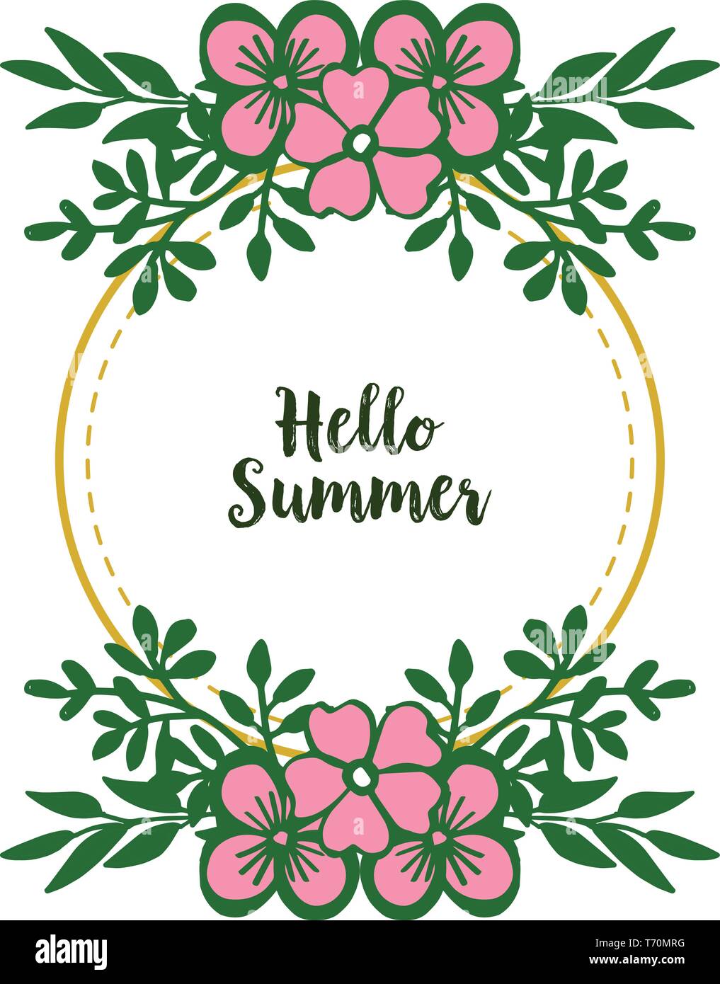 Vector illustration hello summer with frame flower pink isolated on ...