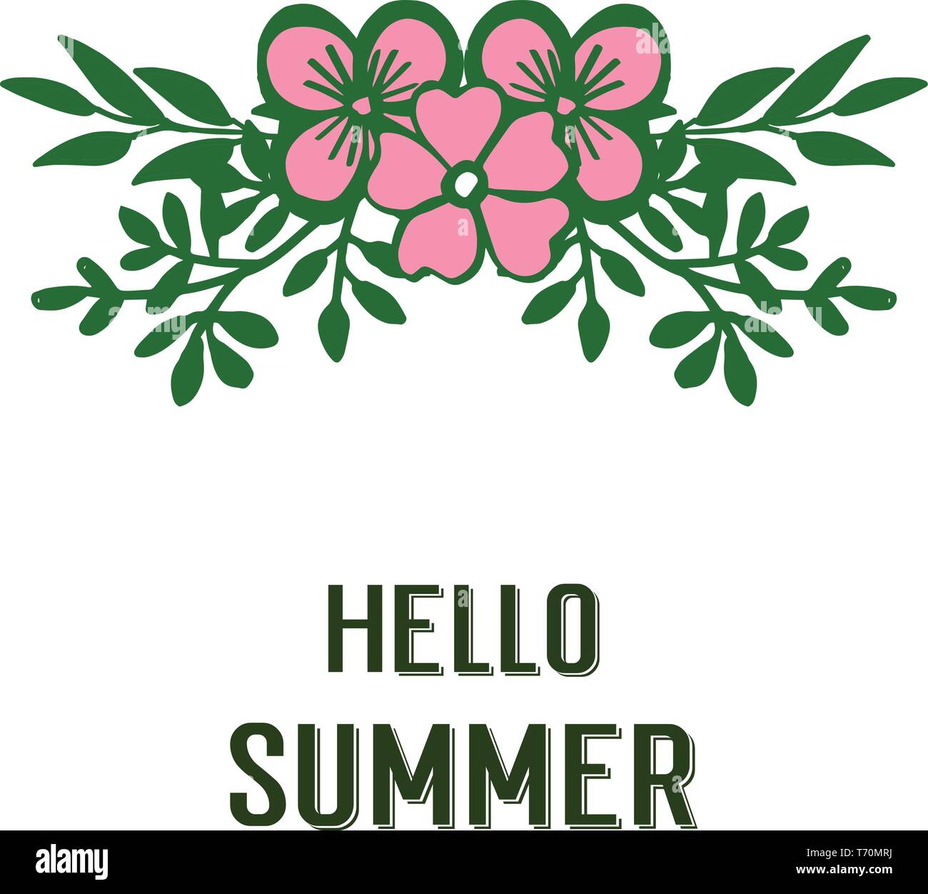 Vector illustration hello summer with frame flower pink isolated on ...