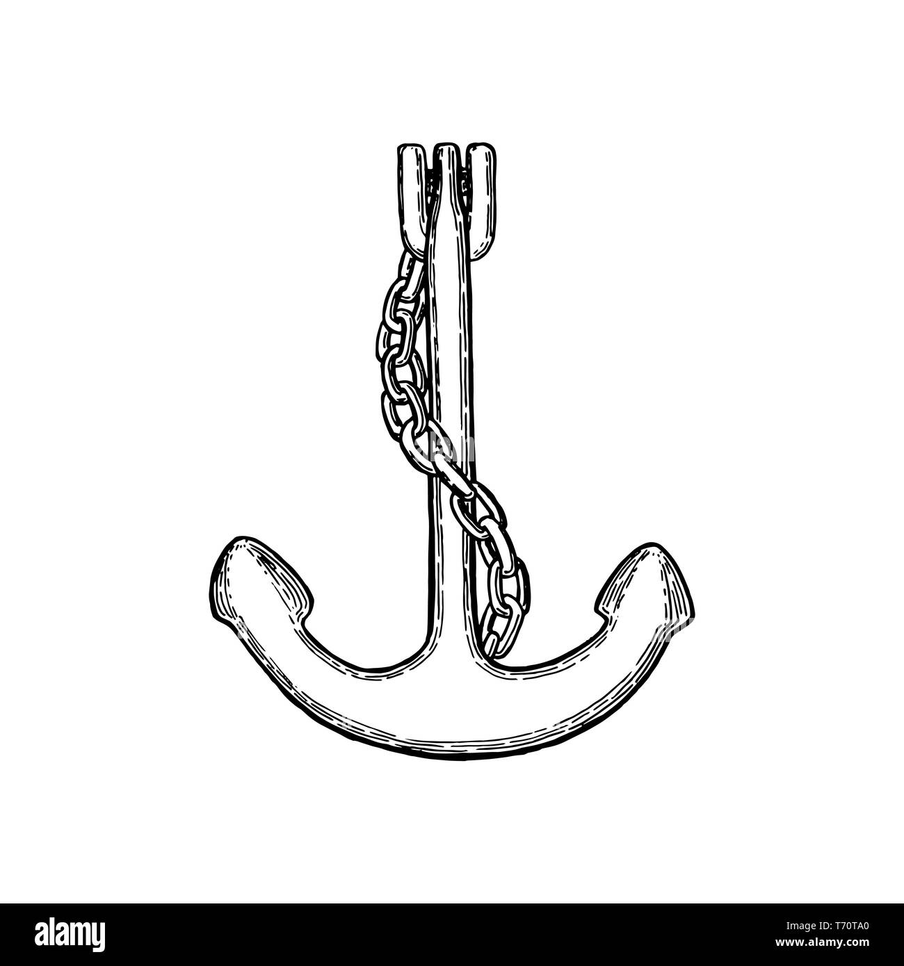 Old Anchor logo icon ink pen sketch. Nautical maritime sea ocean boat illustration symbol. Stock Vector