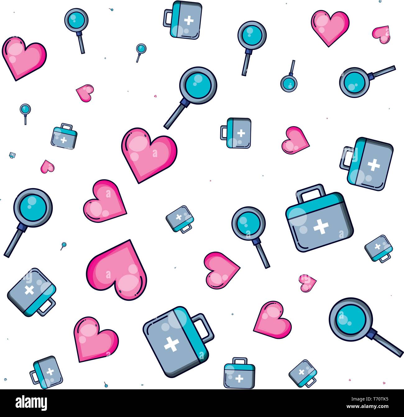 pattern of first aid kit with hearts and magnifying glass vector ...