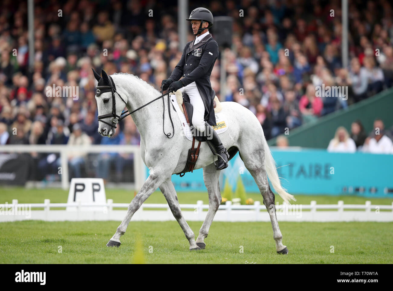 New Zealand's Andrew Nicholson on Swallow Springs competes in the dressage during day three of the 2019 Mitsubishi Motors Badminton Horse Trials at The Badminton Estate, Gloucestershire. Stock Photo