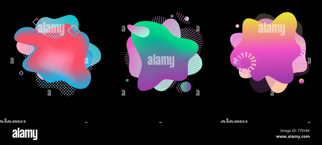 Set of abstract flowing liquid elements, colorful forms, dynamic ...