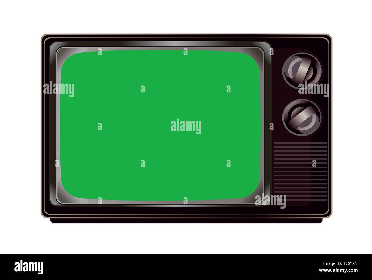 The isolated vintage television with green screen mockup template Stock Photo