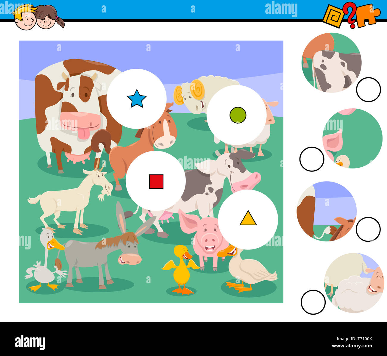 match pieces puzzle with farm animal characters Stock Photo - Alamy