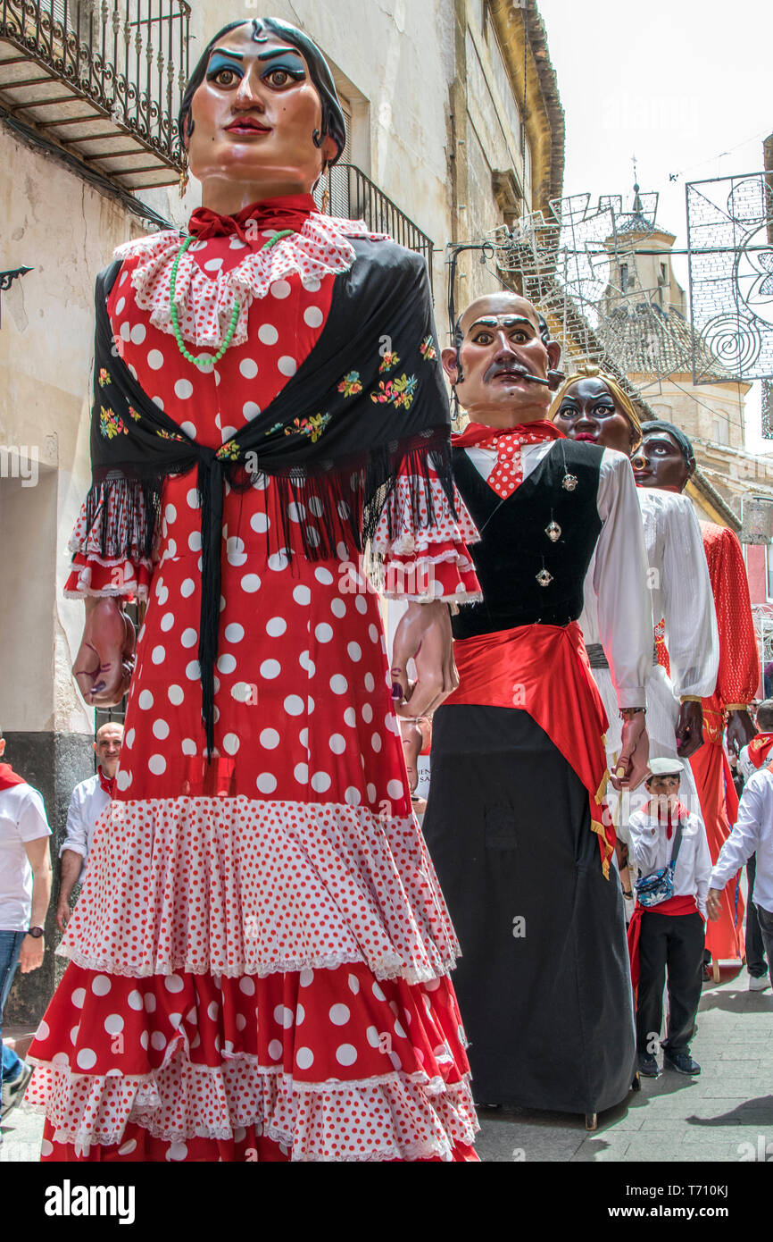 Caravaca de la Cruz, Spain May 2, 2019: Giants Parade at the festivity Caballos del vino or Horses of wine in Caravaca. Stock Photo