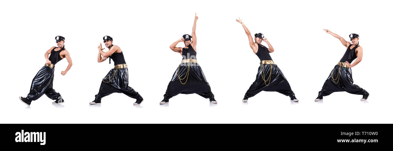 Rap dancer in wide pants on white Stock Photo - Alamy