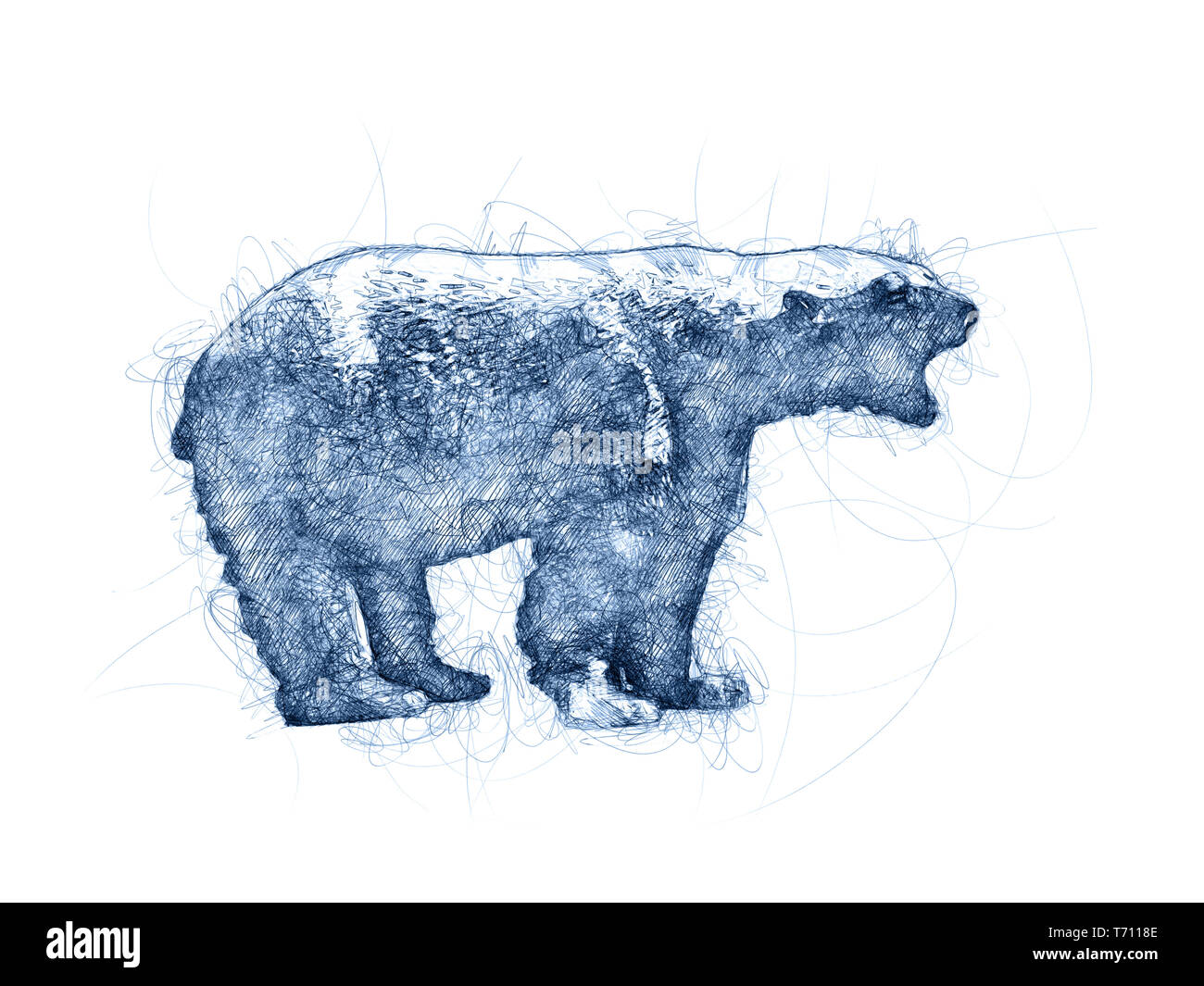 Angry Bear Ballpoint Pen Doodle Illustration Stock Photo