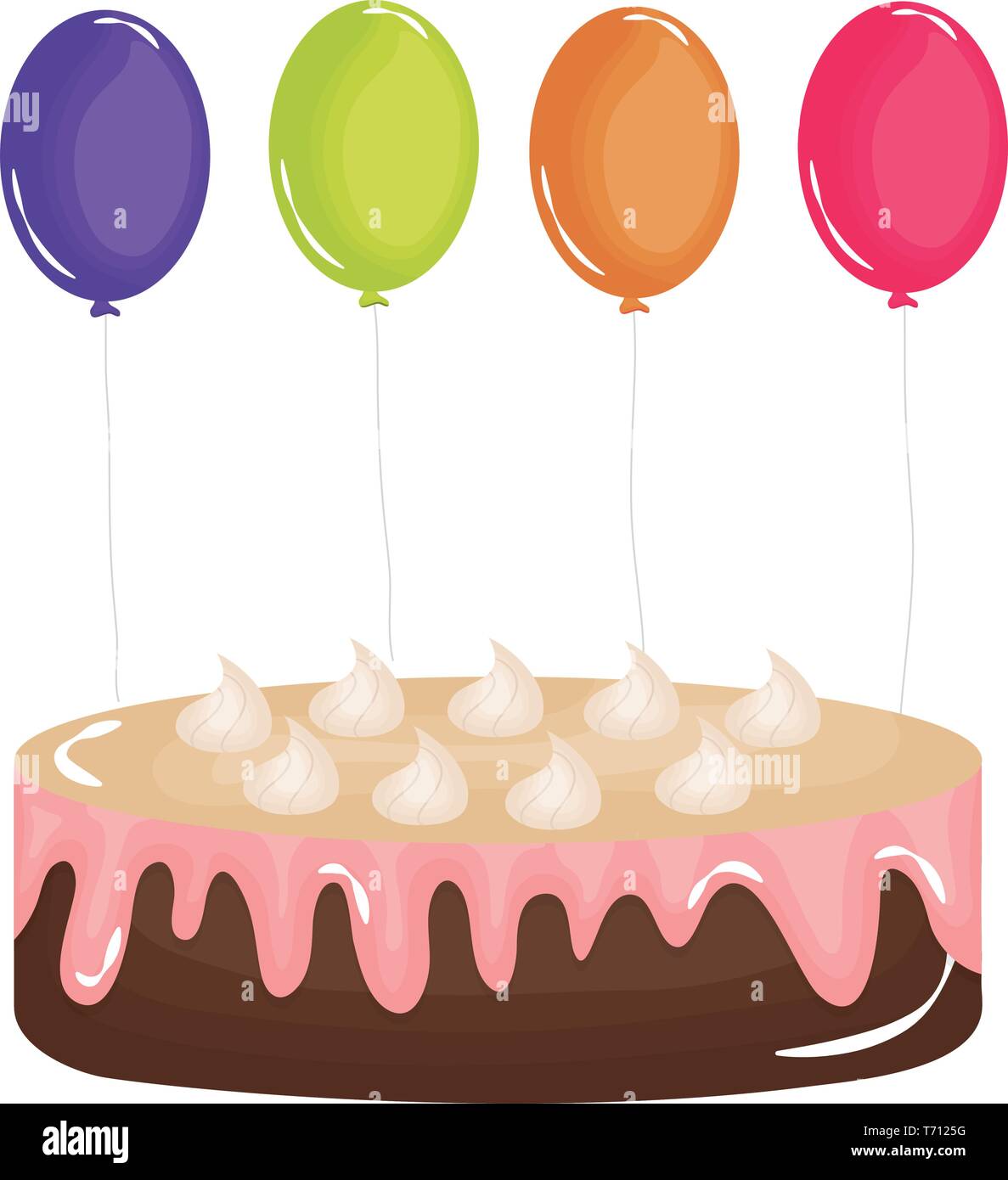 delicious sweet cake with balloons helium vector illustration design delicious sweet cake with balloons helium vector illustration design